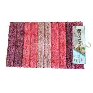 Pink Striped Bath Mat, Fluffy Pink Rug, Non-slip, 32x20in